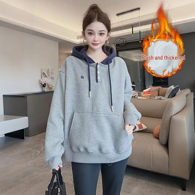 Official Cotton Plush Plus-Size Women s Autumn/Winter Two-Piece Embroidered Hooded Top Size 2