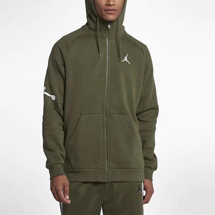 Jordan Solid Color Fleece-Lined Hooded Sports Jacket Men Outerwear Green AH6241-396