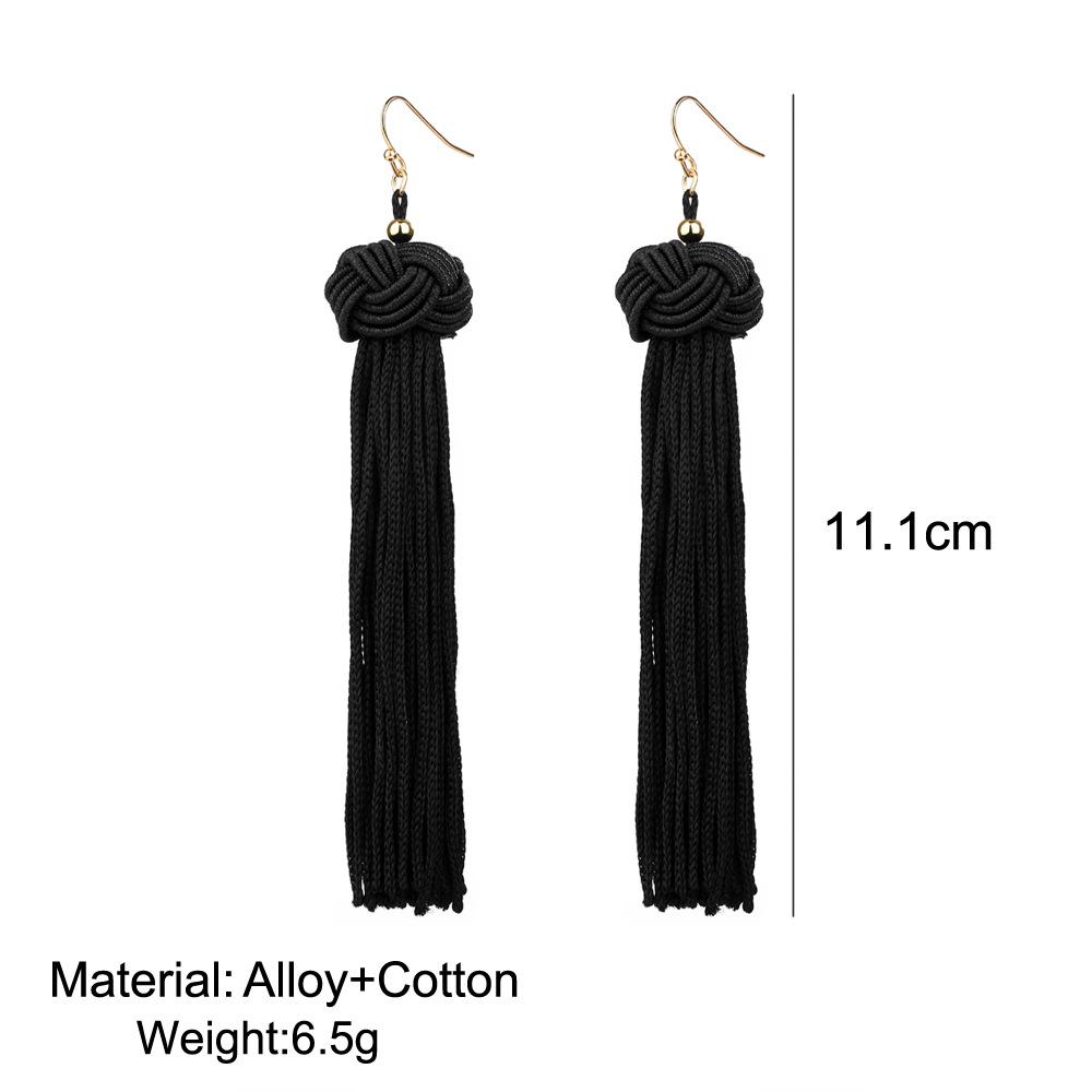 New Ethnic Tassel Dangle Earrings For Women Black Red Yellow Green Pink Long Cotton Drop Ear Hook  Bohemian Jewelry Gifts