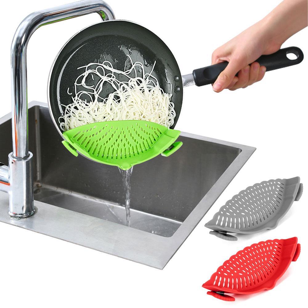 Universele Siliconen Clip op Pan Pot Zeef Anti Spill Pasta Pot Zeef Food Grade Fruit Vergiet voor Pasta Fruit Groente
