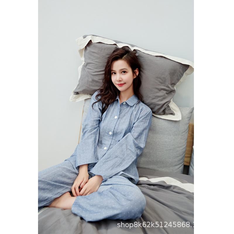 Couple s Long Sleeve Pajama Set - Double Layer Gauze, Pure Cotton, Spring & Autumn, Men s & Women s Home Wear