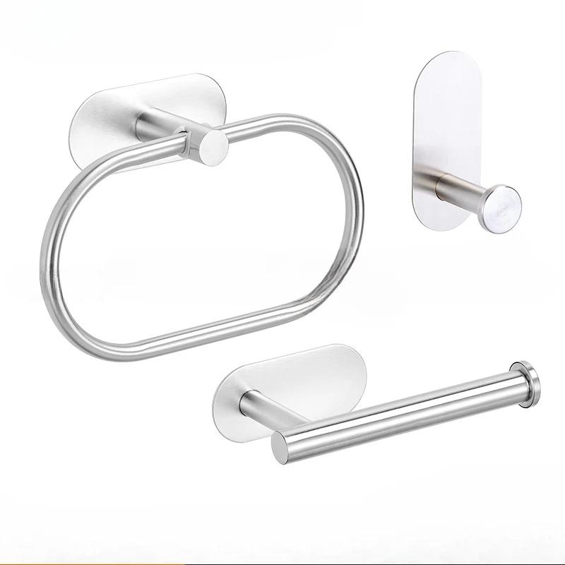 No Drilling White/black/gold/silver Bathroom Accessories Sets Toilet Tissue Roll Paper Holder Towel Rack Bar Rail Ring Robe Hook