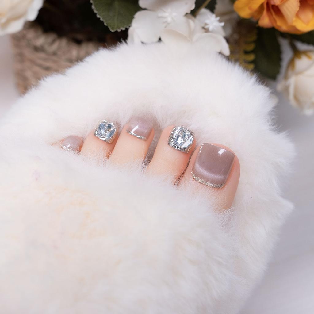 24pcs Glitter Crystal False Toenails Full Cover Wearable Rhinestone Fake Toe Nail Patch for Feet nails Supplies professionals