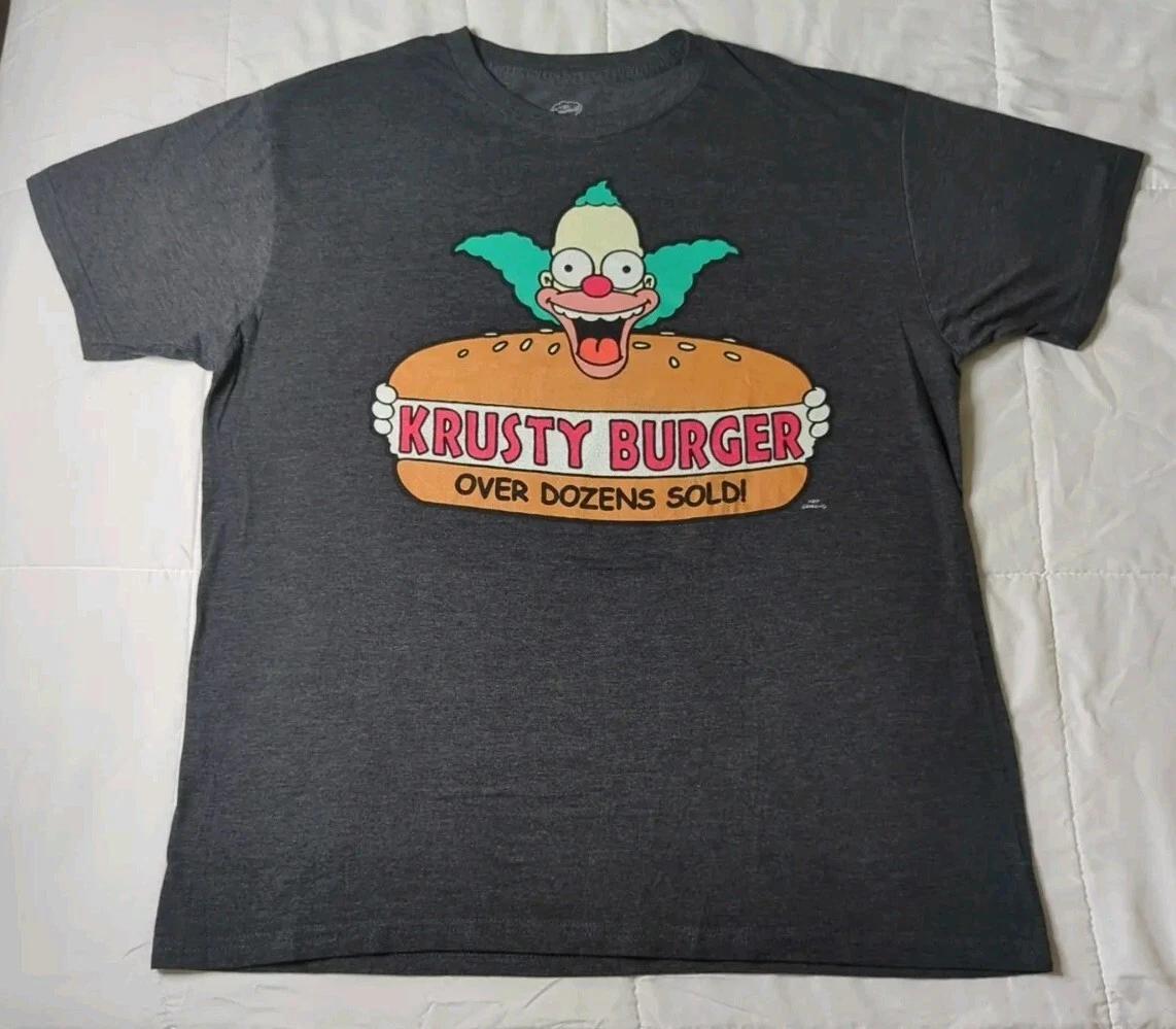 The Simpson s Krusty The Clown  Krusty Burger  T Shirt Grey Size Large 2XL