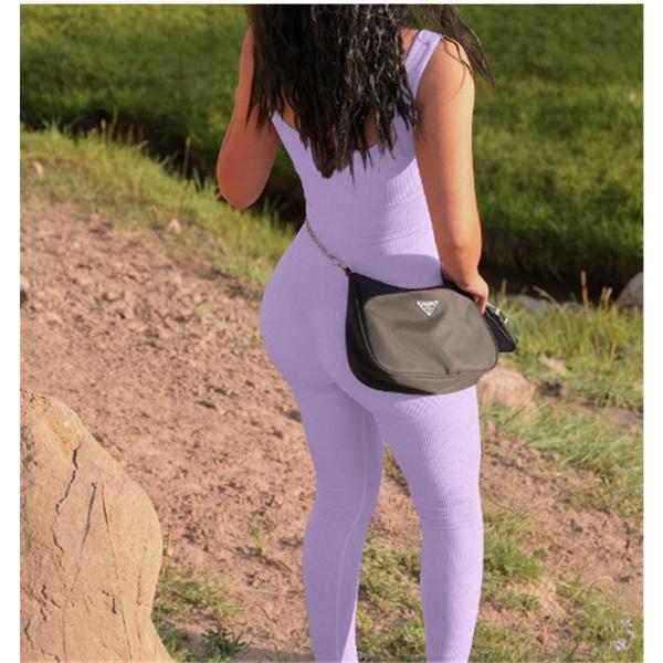Women's Solid Color Sleeveless Vest Jumpsuit Threaded Square Neck Backless Hip Lifting Slim Sports Jumpsuit