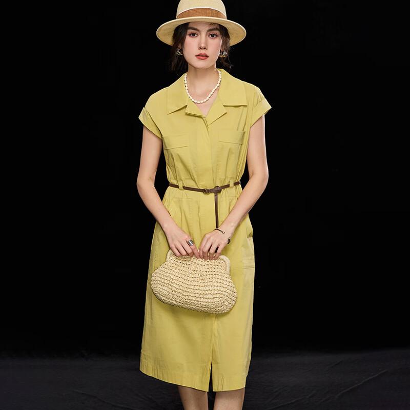 Wudao Summer Lapel Belted Shirt Dress