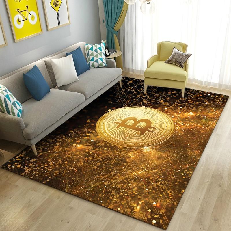 3D Bitcoin Area Rug Large,Carpet Rug for Living Room Bedroom Sofa Kitchen Doormat Decoration,Children Play Non-slip Floor Mat