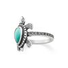 Hot Sale Vintage Ancient Silver Color Carved Green Lovely Sea Turtle Animal Female Ring for Women Party  Accessories