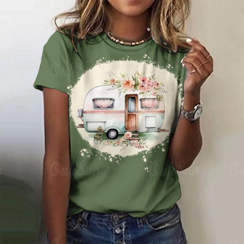 

2024 New Women s T-shirt Cartoon Car Print Plus Size Top Women s Trending Clothes Fashion Short Sleeve Shirt Crew Blouse Funny 8XL