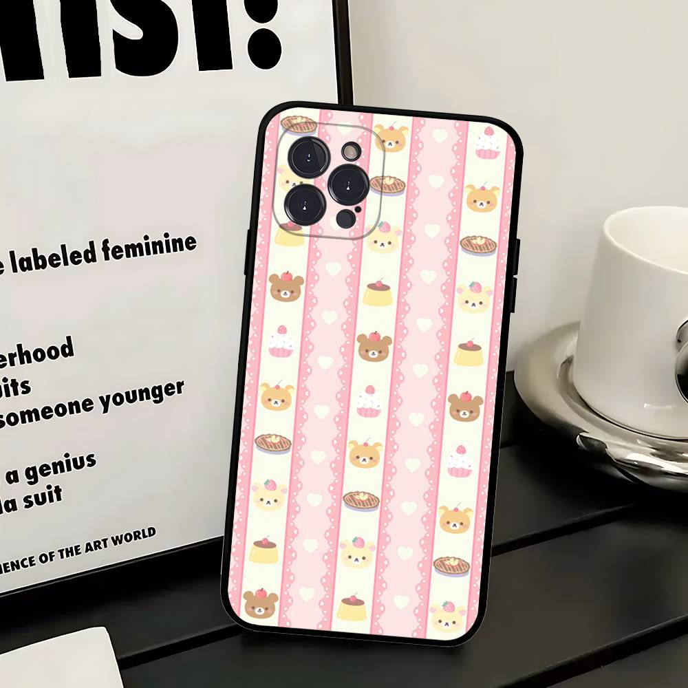 Popular Cute R-rilakkuma Bear Phone Case For IPhone 16 Pro Max 15 17 Plus 14 13 12 Mini 11 Black Cover