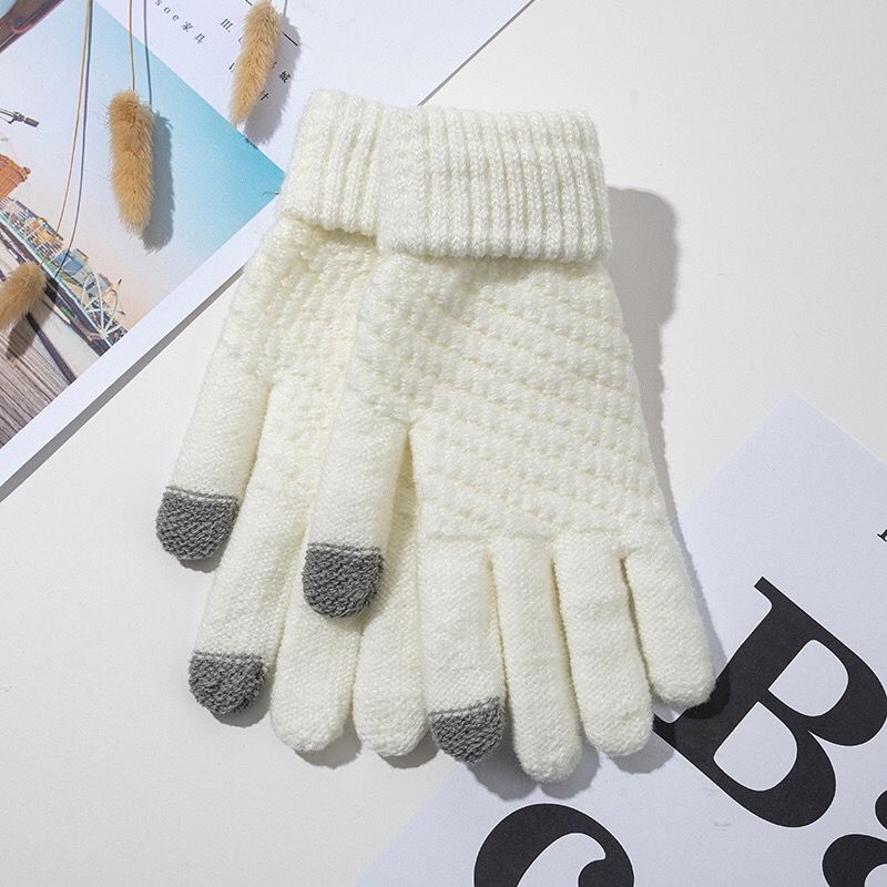 

Pure Color Autumn and Winter Stretch Fleece Wool Cold-Proof Gloves White [touch screen]] All yards