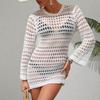 Women's Summer New Arrival Knitted Long-sleeved Beach Blouse Sun Protection Sexy Hollow Knitted Dress
