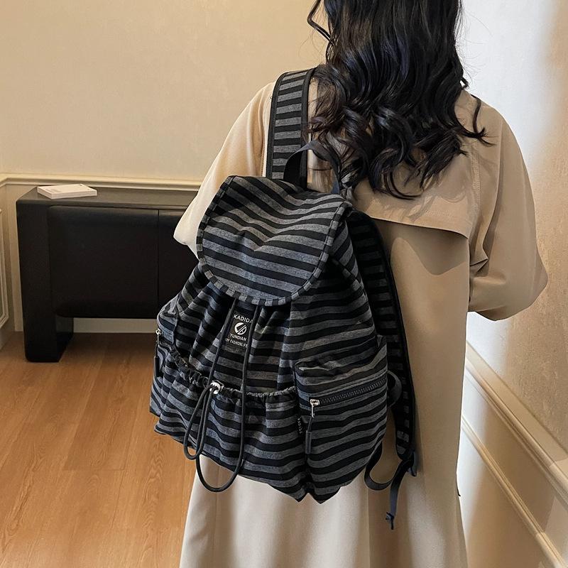 Schoolbag Student Niche Vintage Striped Backpack Large Capacity Storage Middle School Student School Bag Going Out Backpack Female