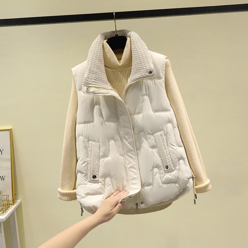 Down cotton vest women's new fashion short loose and versatile simple and light sleeveless stand-up collar