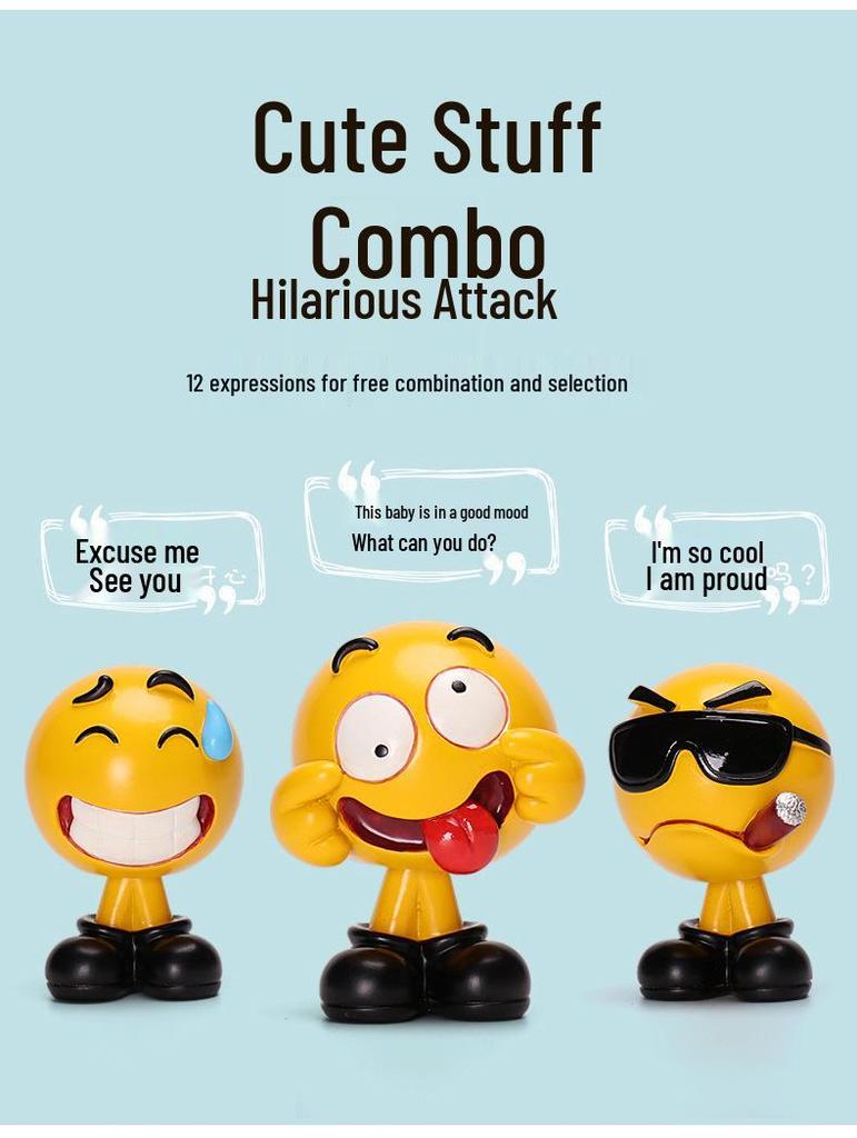 Ha Hu Emoji Bobblehead Car Ornament: Cute Cartoon Interior Decoration.