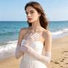 Bridal Lace Gloves Five-Finger Sheer Wedding Gloves Elegant Long Short Mesh Gloves for Women Tea Party Cocktail Party Prom