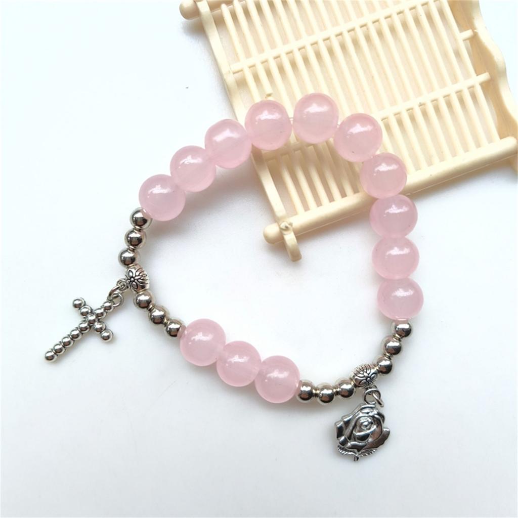 Colorful Glass Cross Bracelets Beaded Stretch Bracelets for Woman Jewelry Wristband Handchain for Baptisms Gift