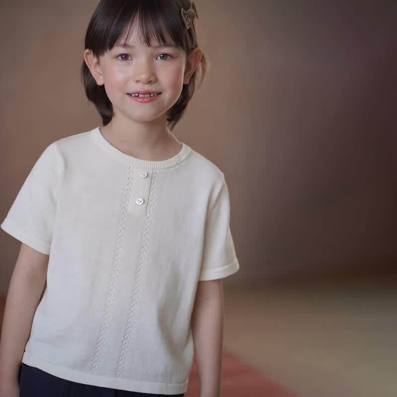 Hacikis Girls Summer Thin Knit Short-Sleeve T-Shirt 110