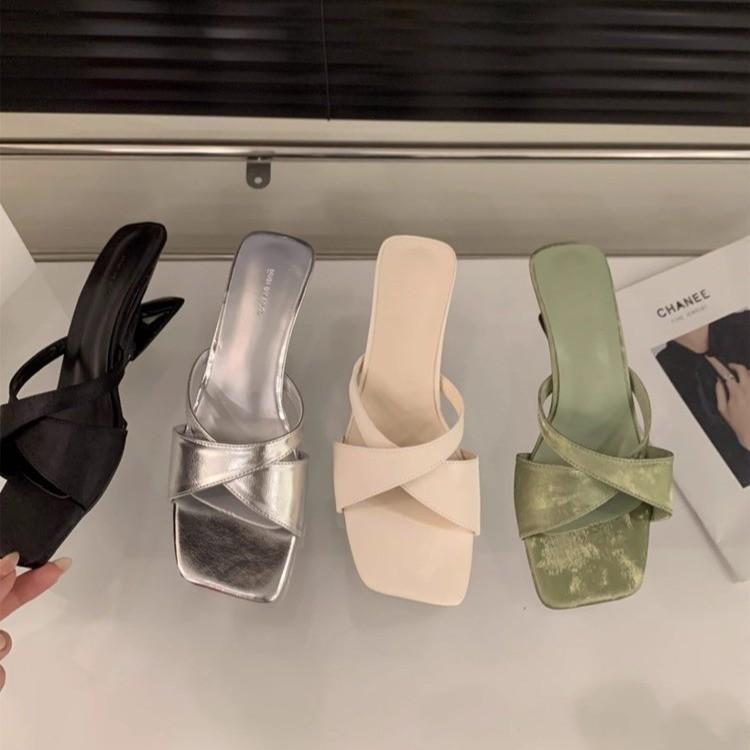 2024 Designer Elegant Shoes Women Sandals Wedge Heel Medium Slippers Women Open Toe Luxury Party Women Shoes