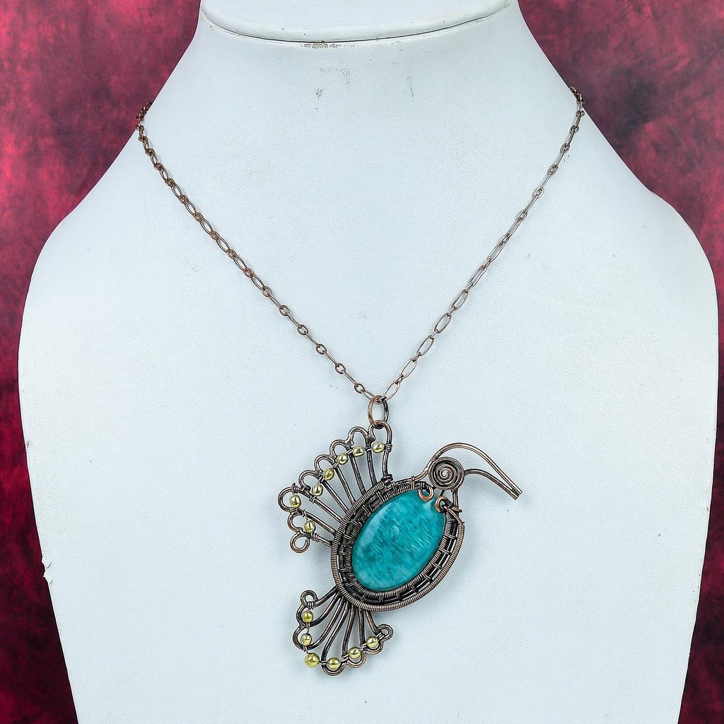 Amazonite Gemstone Pendant Copper Wire Wrapped Jewelry Bird Pendant Gifts For Her