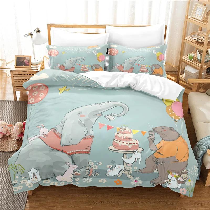 Comforter 3D Cartoon Bedding Sets For Kids And Adults For Boysblue Home Textile Cute Animal Kittens Size 140X210Cm