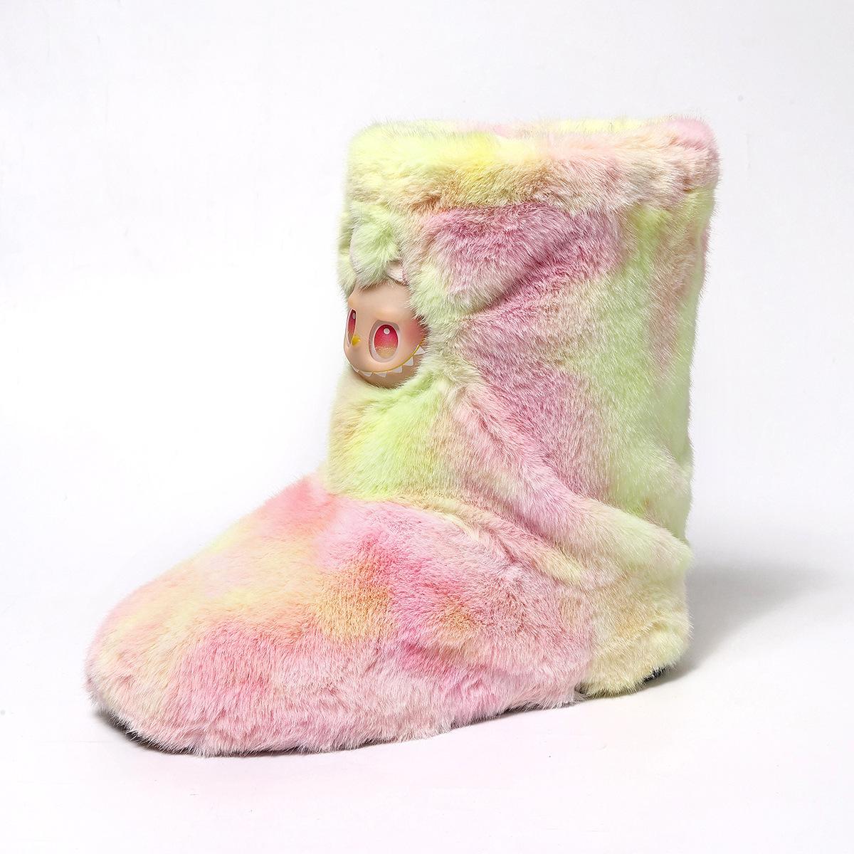 

Женские плюшевые ботинки Пушистые зимние ботильоны из искусственного меха с подкладкой из искусственного меха для женщин Теплые пушистые ботинки до середины икры для снега Домашние тапочки для помещений и улицы 44 розовый