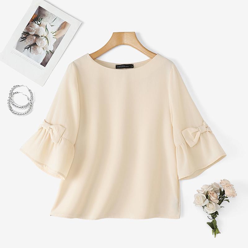 

ZANZEA Womens Summer Round Neck Solid Color Half Sleeve Blouse 3XL абрикосовый