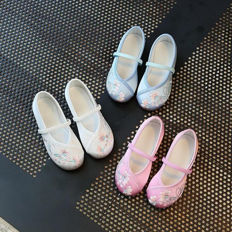 Children Fashion Girls Embroidered Shoes Chinese Ethnic Style Princess Dance Shoes Kids Causal Ancient Hanfu Shoes Flat