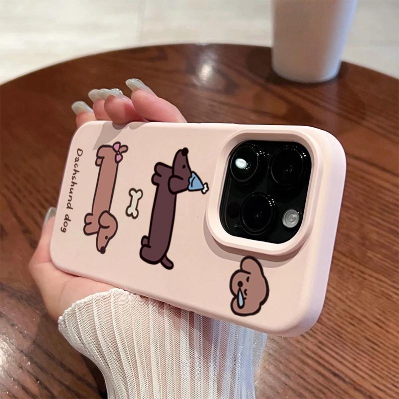 Korean Sausage Puppy Soft Silicone Phone Case For iPhone 16 Pro Max 15 14 13 12 11 Pro 15 16 Plus Shockproof Bumper Cover
