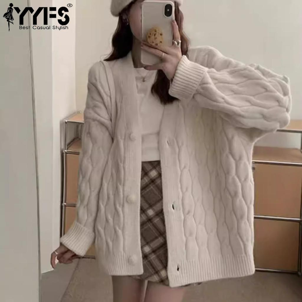 YYFS Women's Fashion Casual Fall Winter Solid Color Print Long Sleeve V-Neck Sweaters