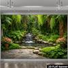 Zen Courtyard Banner with Ferns and Hanging Vines Photo Booth Background Cloth