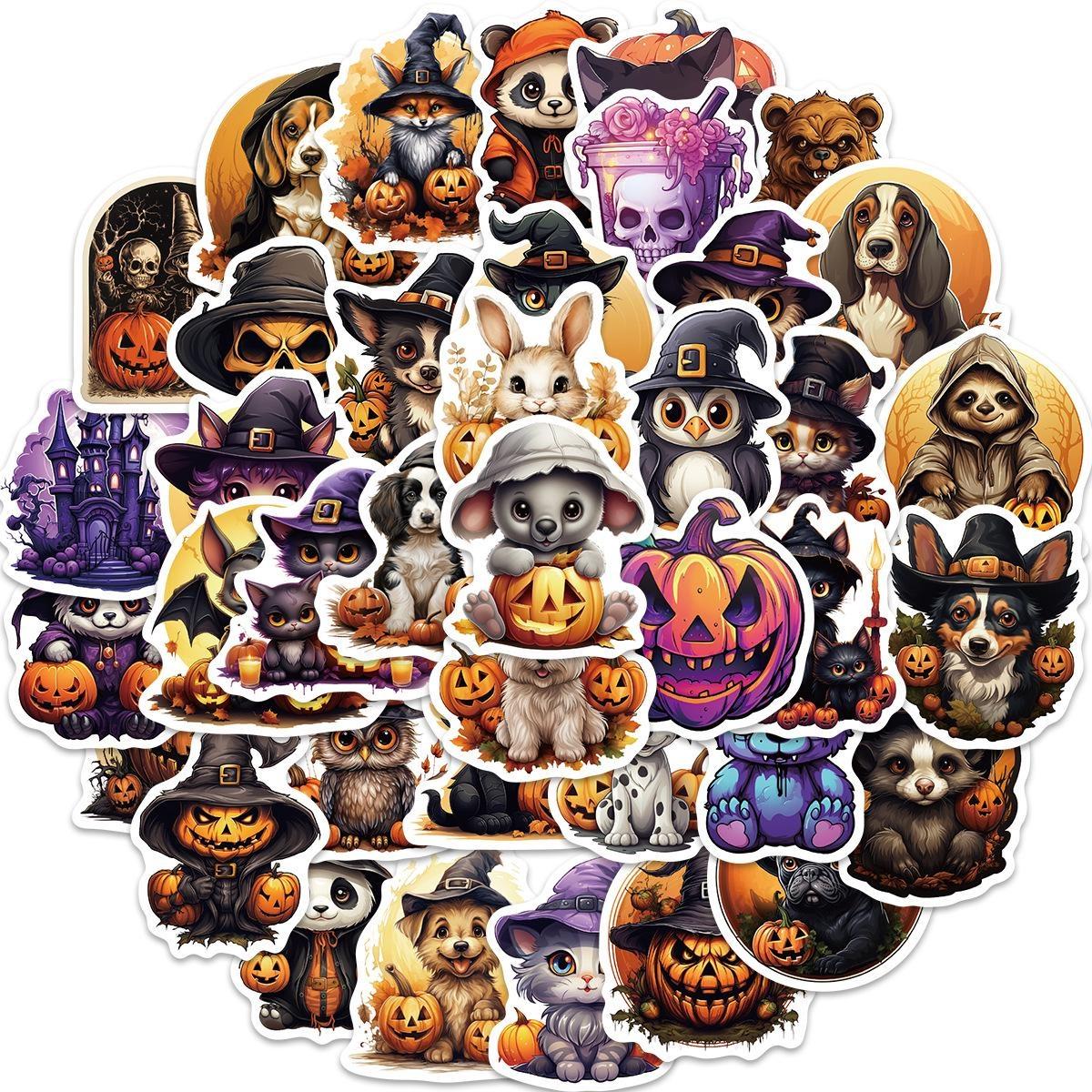 

10/50Pcs Cartoon Halloween Stickers Halloween Animals Jack O Lantern Graffiti Stickers for DIY Luggage Laptop Skateboard Motorcycle Bicycle Stickers 10PCS