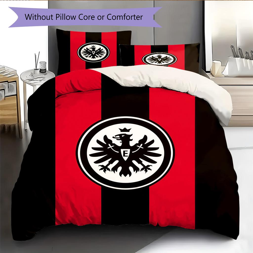 Black‑Red Eintracht Frankfurt Pattern Bedding Quilt Set Home Decoration Gift (1 * duvet cover + 2 * pillowcase without core).xwn
