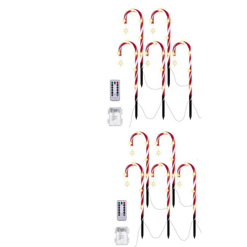 Christmas Candy Cane Lights 8 Modes Timer Remote Waterproof Battery Operated Pathway Marker Garden Landscape Decor Lawn Lights