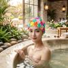 Women Diamond-Pattern Swim Cap Hand-made 3D Sewing for Hot Spring Swimming