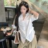 Korean-style White Shirt for Striking a Pose, New Early Autumn Design Waist-cinching Shirt, Old Money Style Top