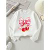 Girls Crew Neck SweatshirtPink Heart Bow with Cherries, Soft Cozy Pullover, Warm Casual Outfit for Autumn & Winter