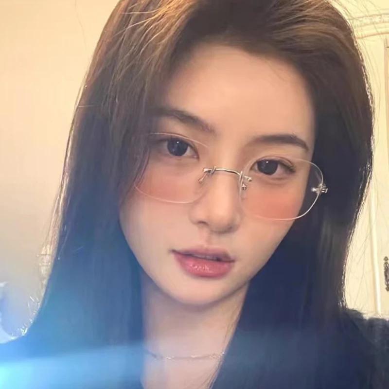 Transparent Computer Glasses No Frame For Women Anti Blue Light Square Eyewear Blocking Glasses Optical Spectacle Eyeglass