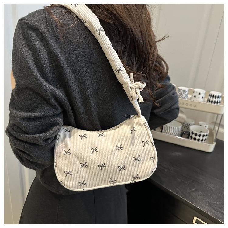 Cotton Bow Knot Shoulder Bag For Women, Chic Crossbody Purse, Minimalist Handheld Tote KTB