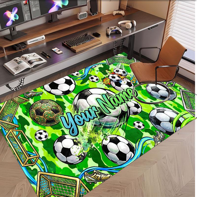 American Football Theme Soft Crystal Velvet Rug Custom Name & Text Print Non Slip Floor Rug for Bedroom Living Room