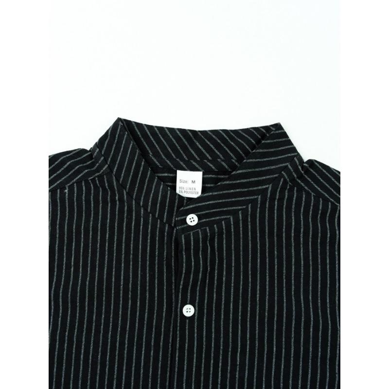 Men Striped Long Sleeve Stand Collar Casual Business Linen Shirt