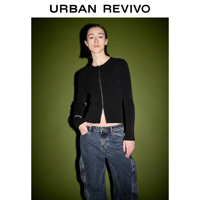 

UR Women s Retro Textured Double-Zipper Knitted Cardigan XS