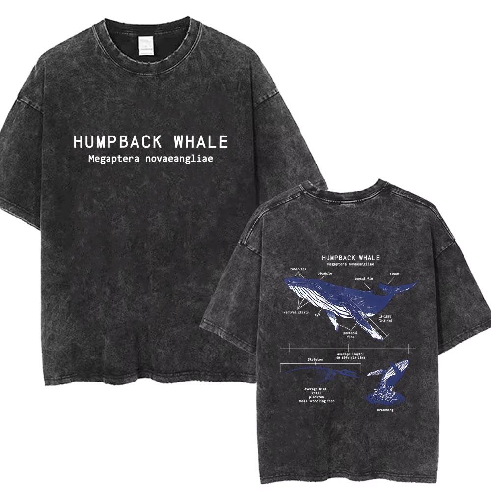 Marine Animals Humpback Whale Anatomy Vintage Washed Tshirt Men Women Fashion Casual Oversized T Shirts Male Soft Cotton Tshirt
