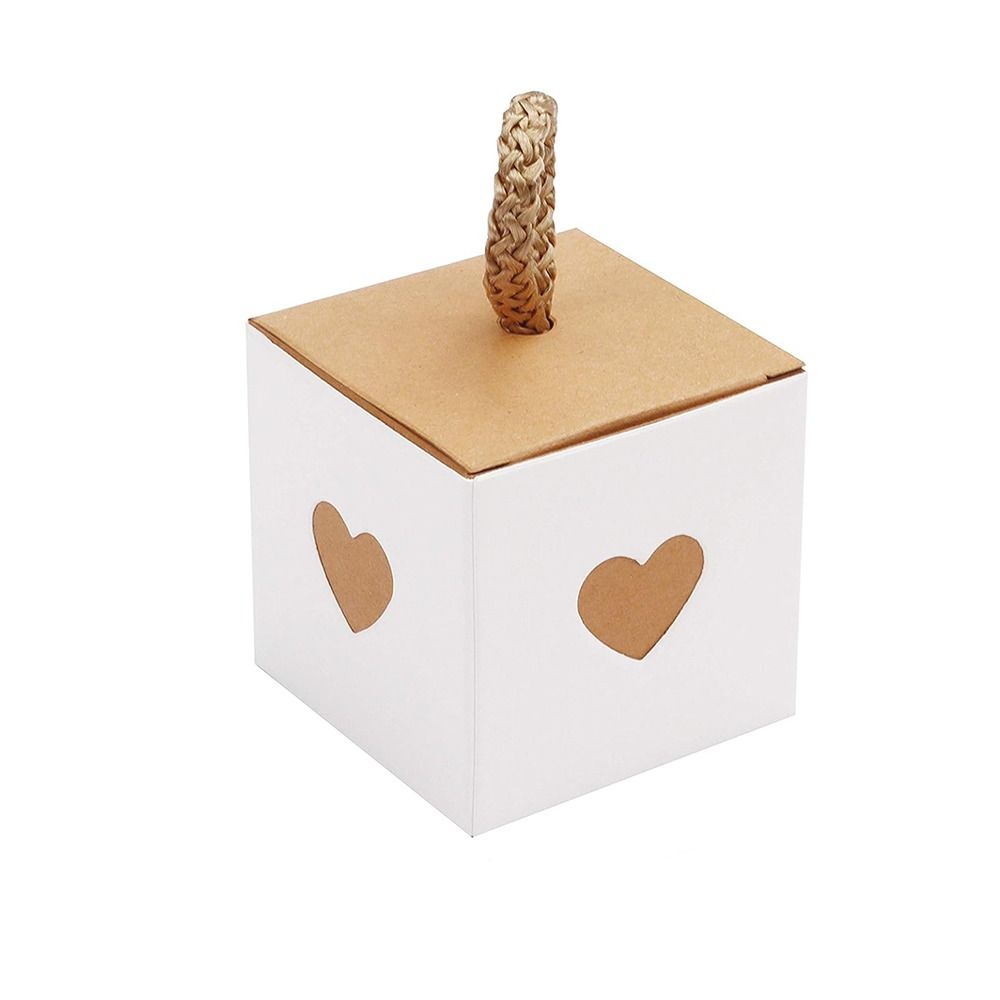 10pcs White & Brown Heart Wedding Favor Box Mini Gift Packaging Boxes  Baby Shower