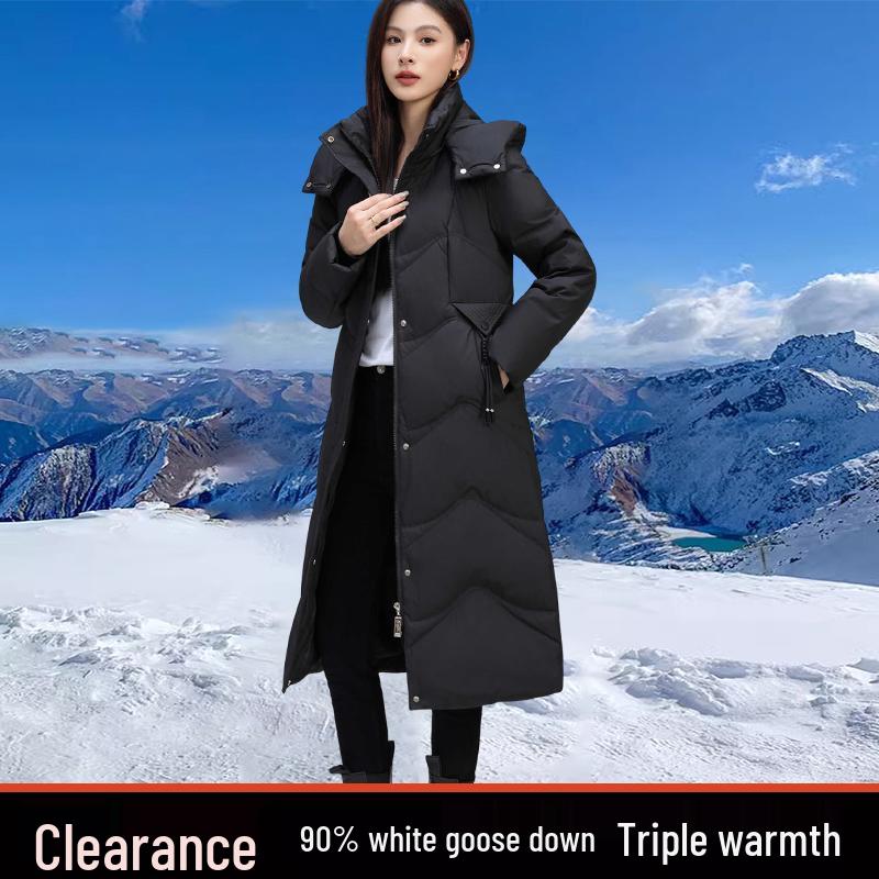 Genuine Women's Long Winter Down Jacket, 2024 New, Thick, 90% White Goose Down