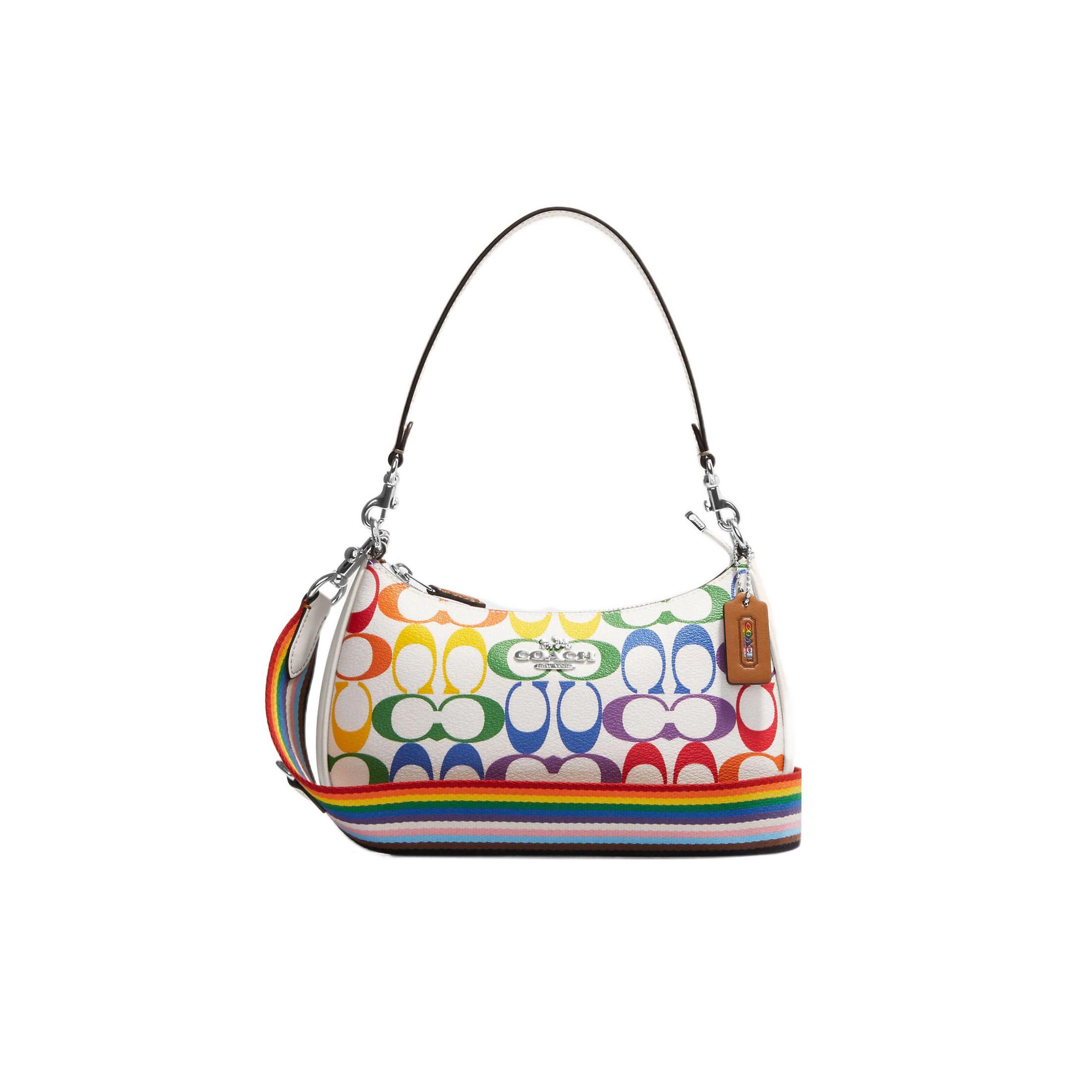 Coach Teri 24 Silver Letter Logo Zipper Closure Coated Canvas Smooth Leather Tote Bag Women Tote Bag Rainbow CA176-SVCAH Basic Set (Bag+Dust Bag)