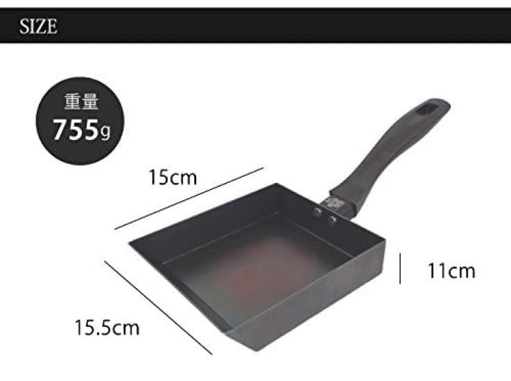 Fujita Kinzoku Iron Frying Pan for Tamagoyaki Induction and Gas Made in No Seasoning Hard Made with Carefully Crafted 068206 15.5cm (Egg Frying),