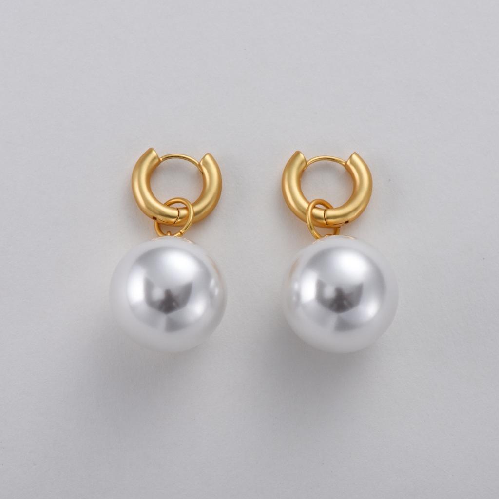 Classic Large Pearl Earrings For Women, Simple And Exaggerated Personality Fashion Ear Buckle Copper-Plated 18K Real Gold Earrings For Women