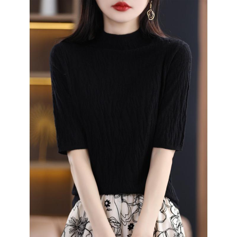 

DAFIFY Women s Fashion Casual Fall Winter Solid Color Print 1/2 Sleeves Half Turtleneck Sweaters XXL чёрный