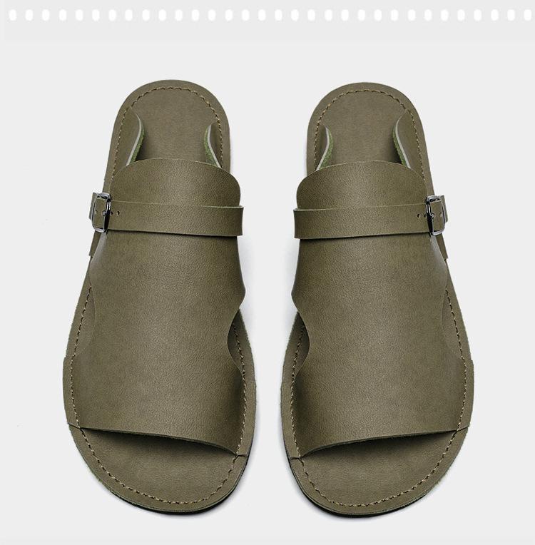 Men's Breathable Cowhide Beach Slippers - Soft Sole Roman Sandals, Size 47